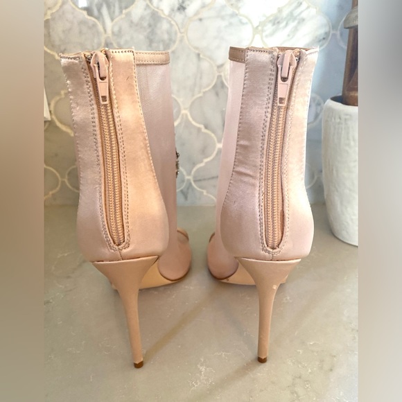 Lulu’s Hanakun Rose Gold Satin Rhinestone Peep toe Booties - Picture 9 of 14